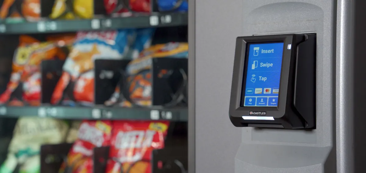 Row of modern smart vending machines